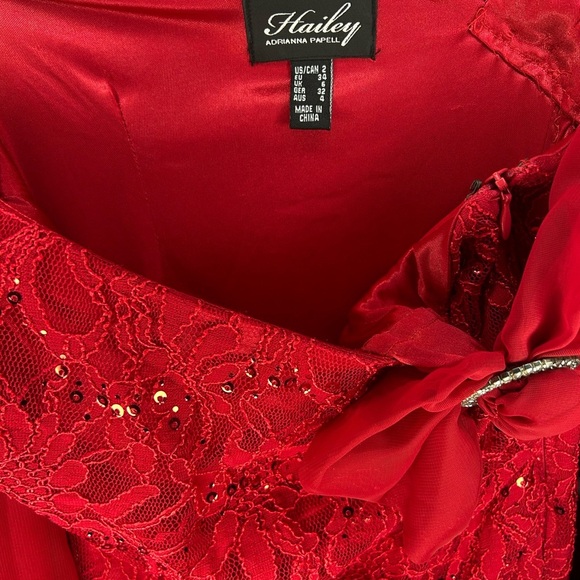 Womens Hailey Adrianna Papell Red Floral Nylon Blend Evening Dress Ribbon Size 2 - Picture 3 of 4